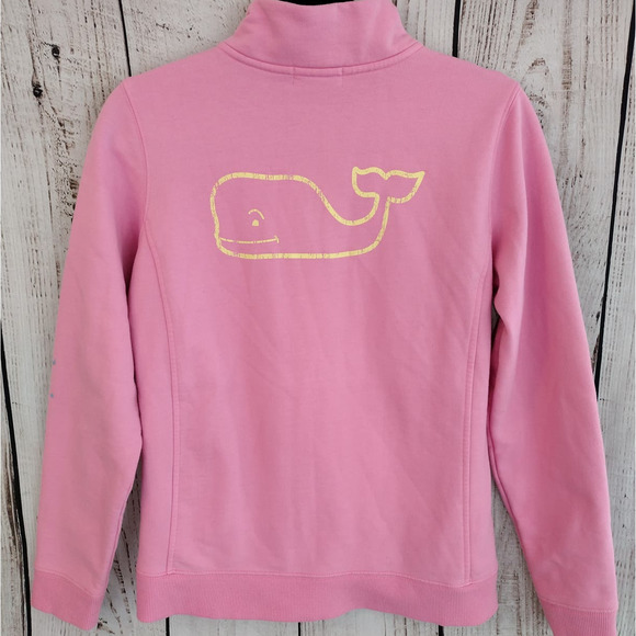 Vineyard Vines | Pink Vintage Whale 1/4 Zip Long Sleeve Fleece Pull-Over - Picture 9 of 12